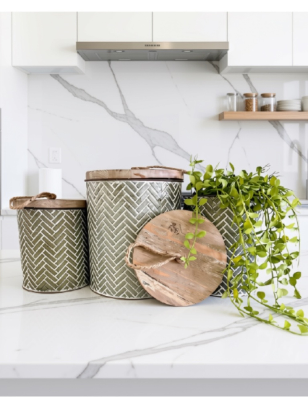Set/3 Metal Canisters with Wooden Lids